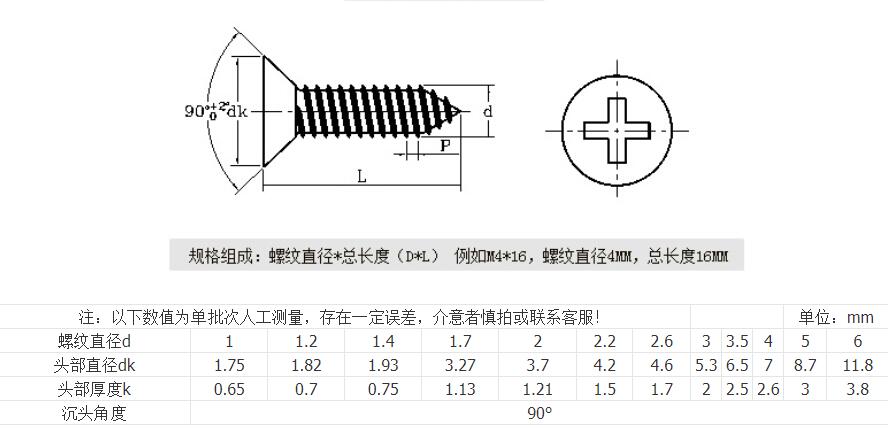 Wood self tapping screw size and drawing
