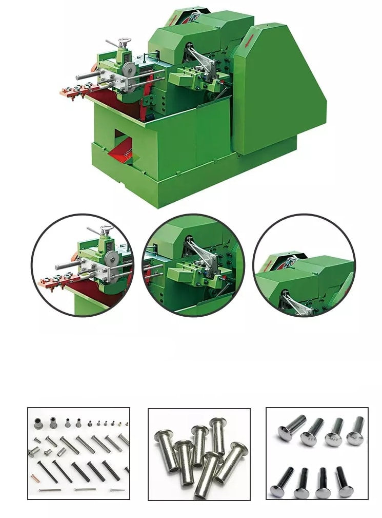 High speed hollow aluminum tubular rivets cap making machine structure and rivet sample